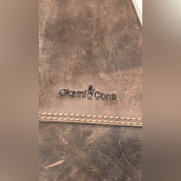 NWT Gianni Conte Brwn Leather Men Crossbody Bag Snap Closure Red Interior 966145 - Picture 3 of 13